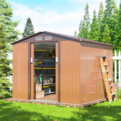 8'x8'outdoor garden storage shed tool house sliding door metal|HOGYME 8'x8' Large Outdoor Galvanized Steel .